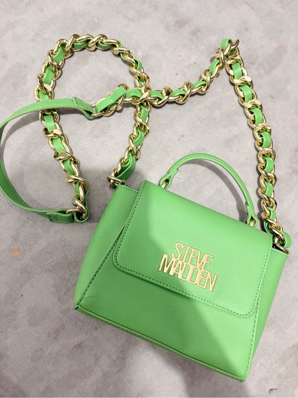Steve Madden Lime Green Mini Top-Handle Crossbody with Gold Chain